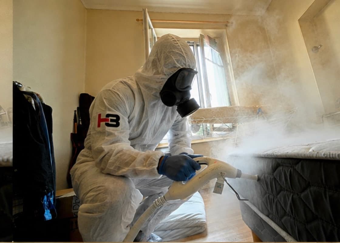 Traitement vapeur d'un matelas contre les punaises de lit