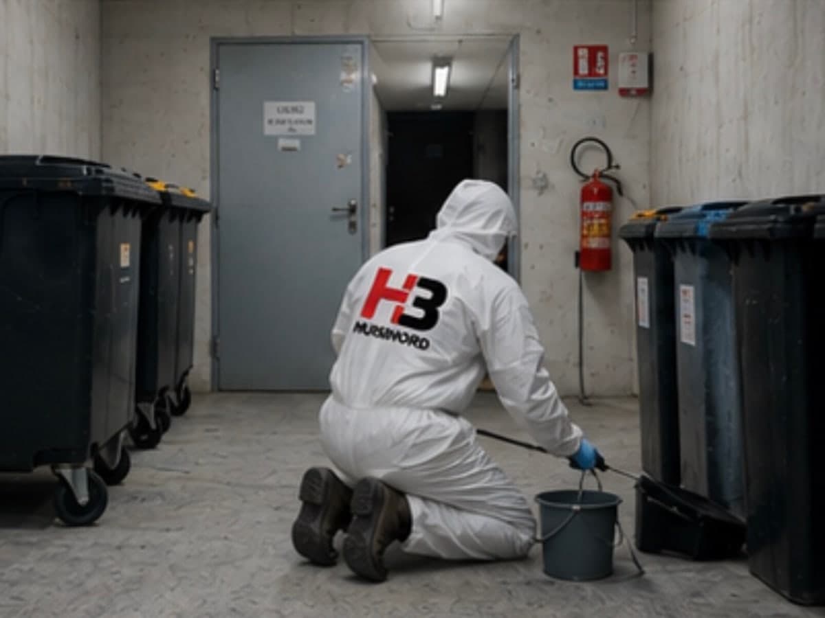 Traitement d'un local poubelles de copropriété par un technicien H3 NuisiNord